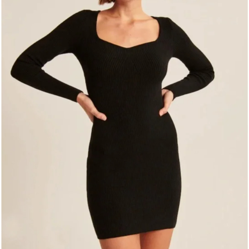 Abercrombie & Fitch Black Ribbed Midi Dress